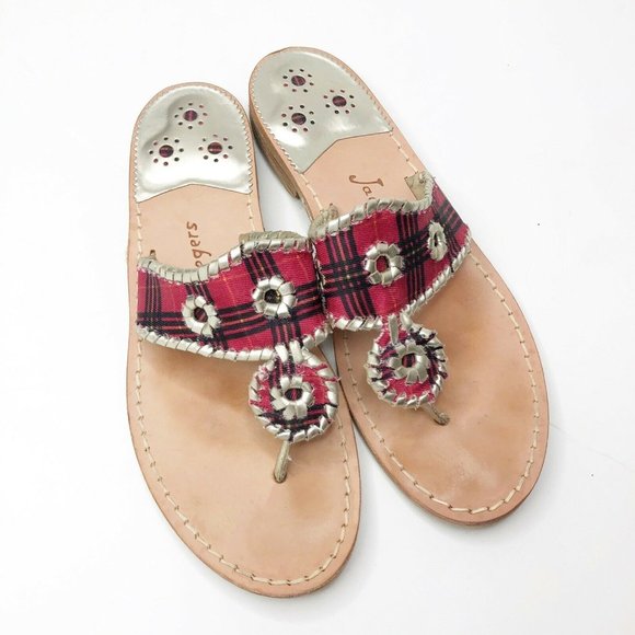Jack Rogers Shoes - Jack Rogers Jacks Plaid Thong Sandals Red Silver 9